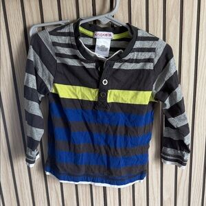 Krickets Boys' Long-Sleeve Striped Henley Shirt in Black, Gray, Blue & Lime